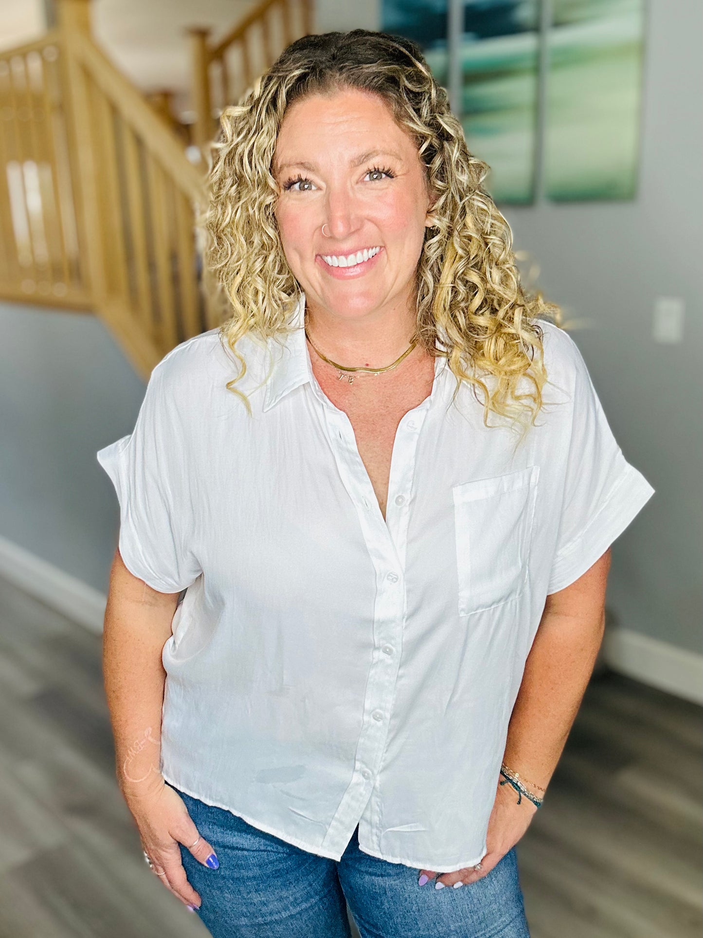Honey Silky Button Down Top