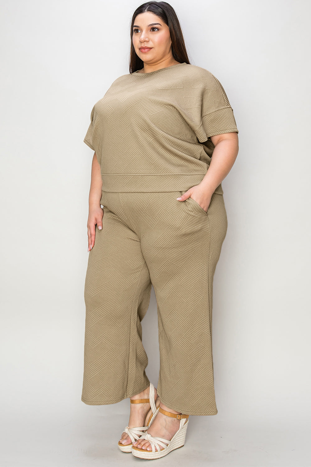 Lena Texture Short Sleeve Top and Pants Set