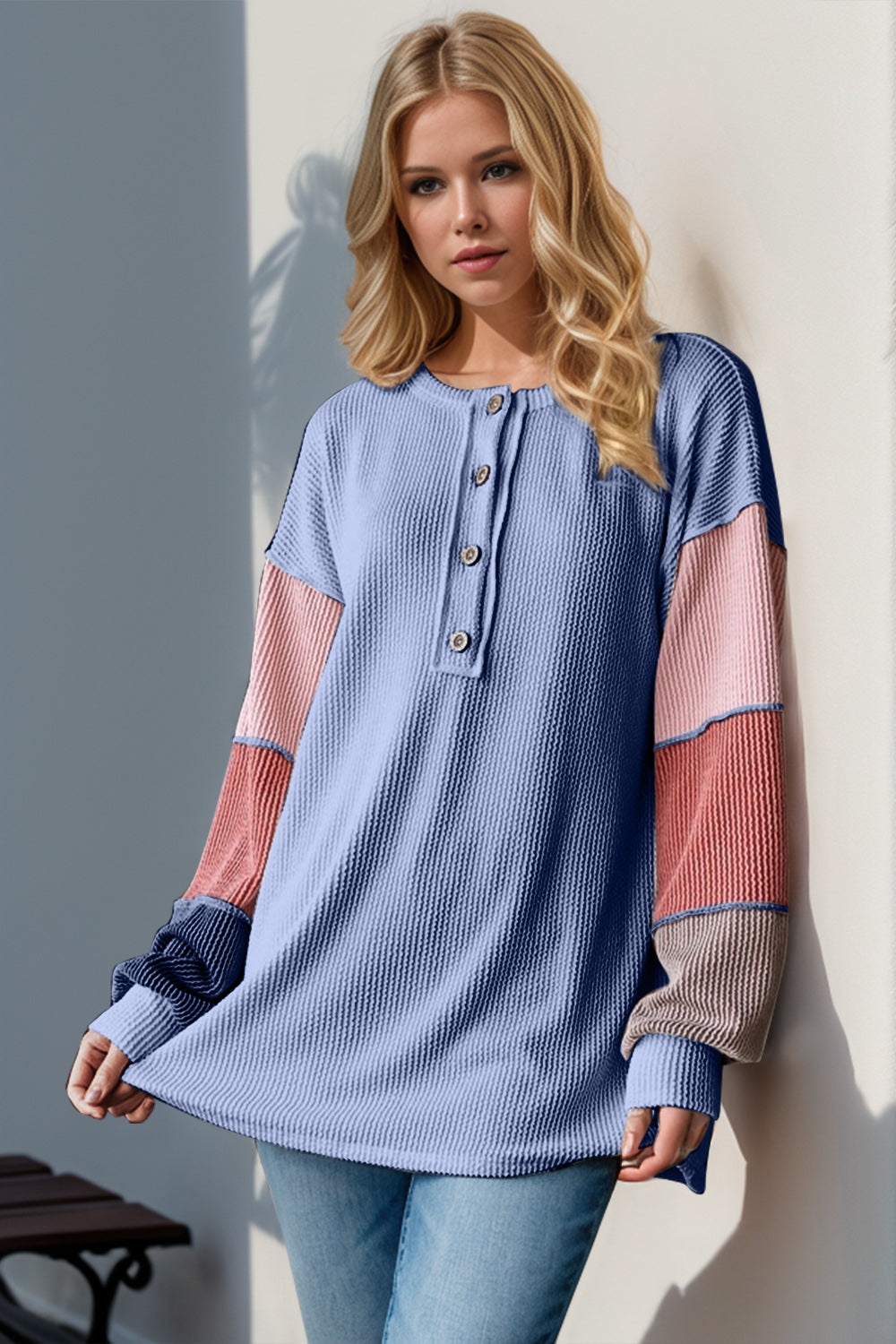 Collie Color Block Round Neck Long Sleeve T-Shirt