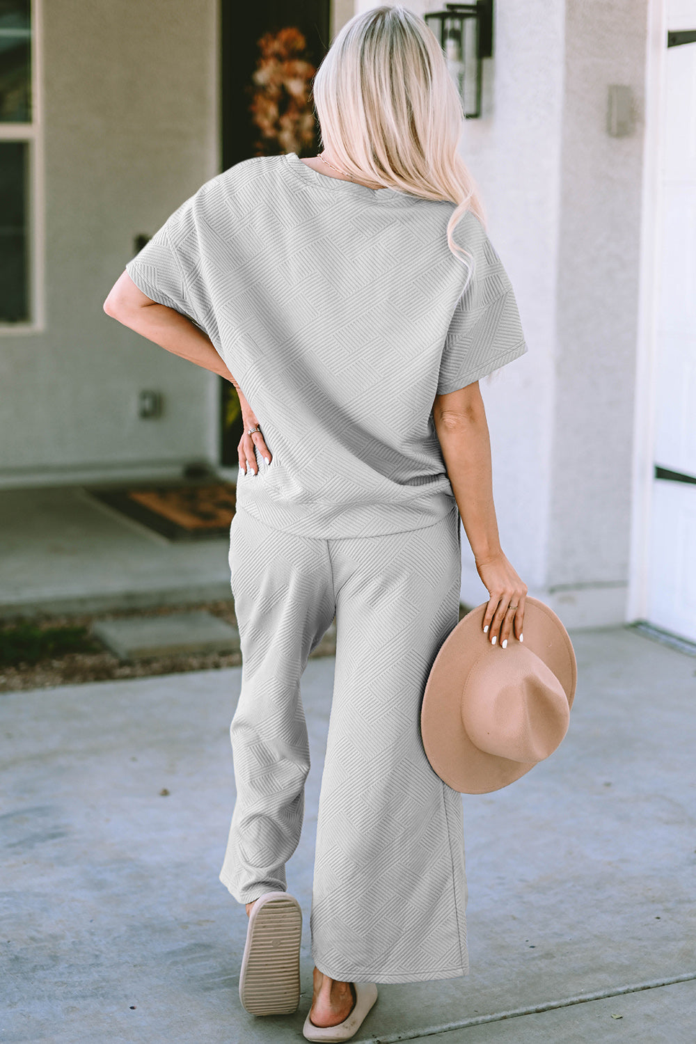 Lena Texture Short Sleeve Top and Pants Set