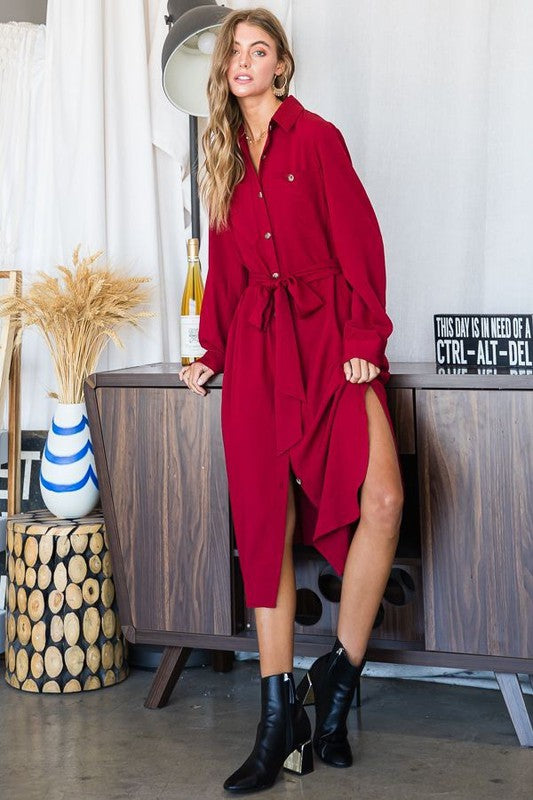 Lucy Button Down Belted Dress (Plus Size)