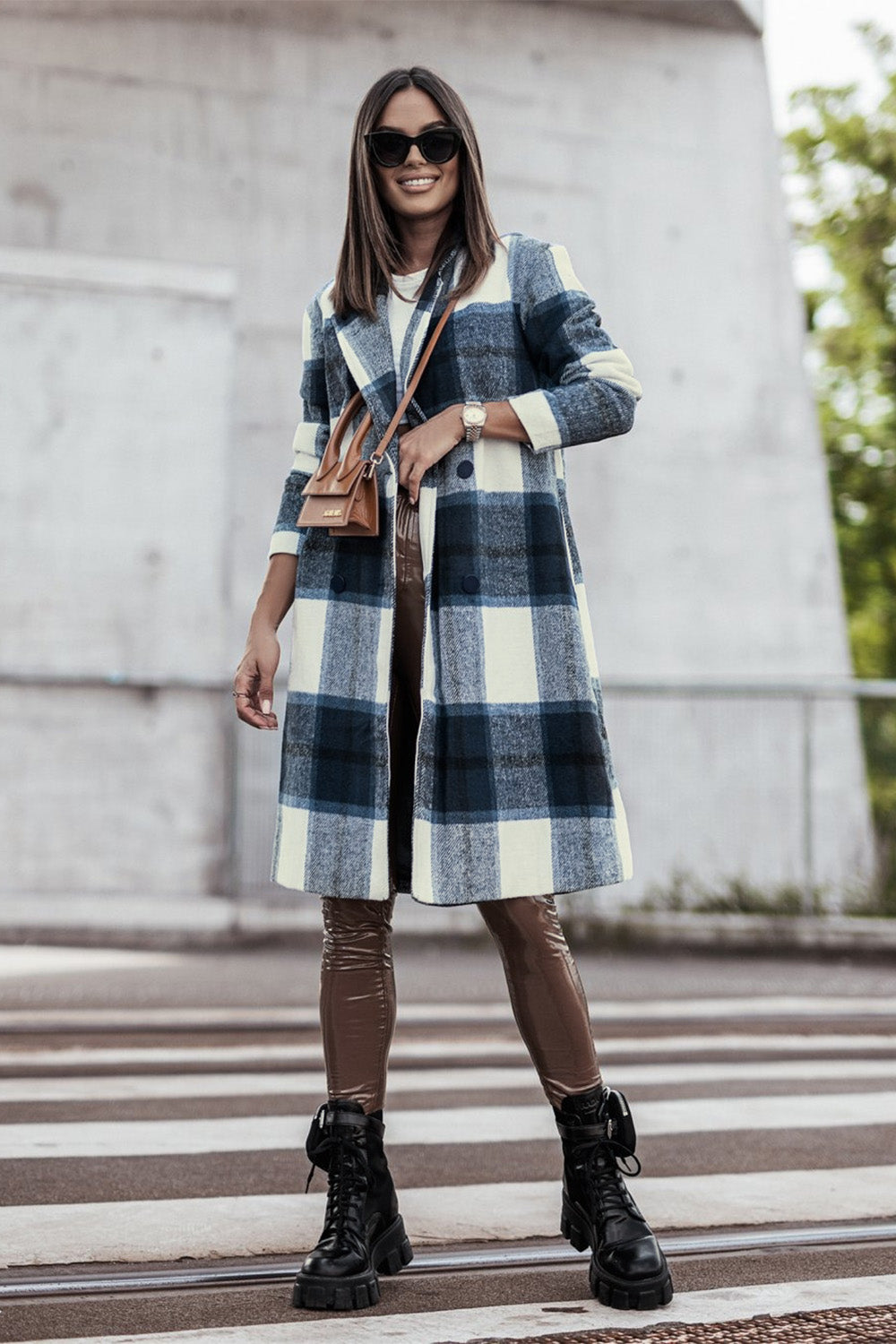 Genessa Plaid Button Up Lapel Collar Coat