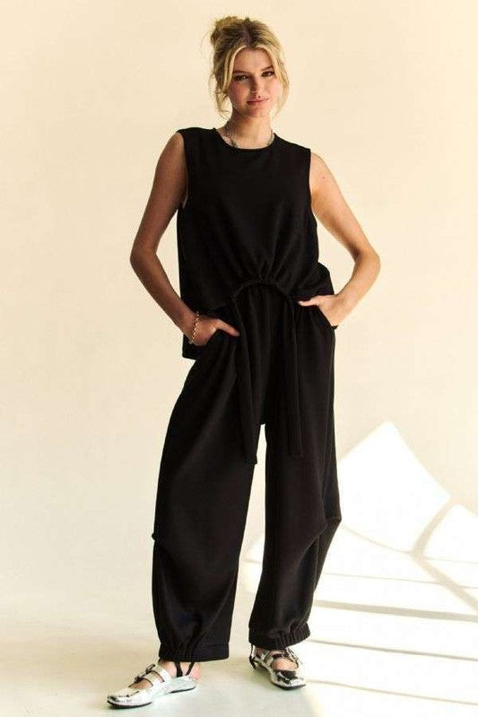 Alex Drawstring Hem Round Neck Tank and Pants Set