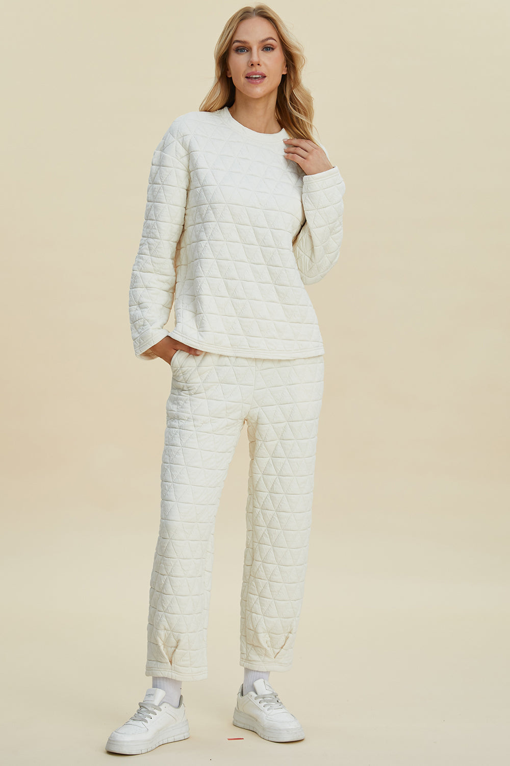 Debbie Texture Round Neck Long Sleeve Top and Pants Set