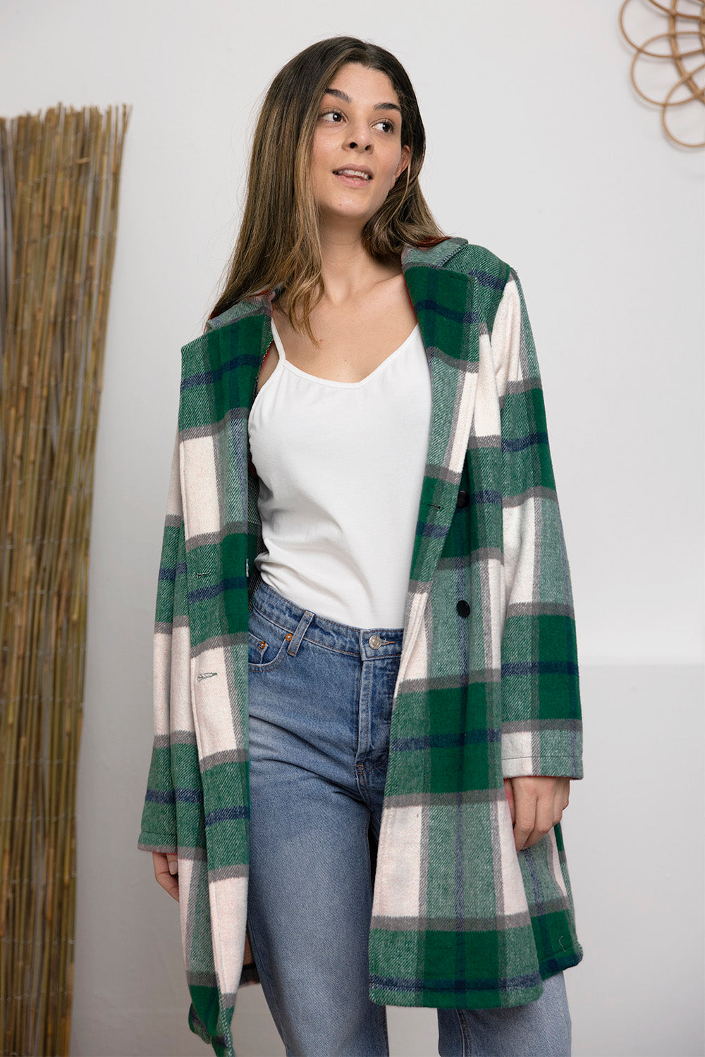 Genessa Plaid Button Up Lapel Collar Coat