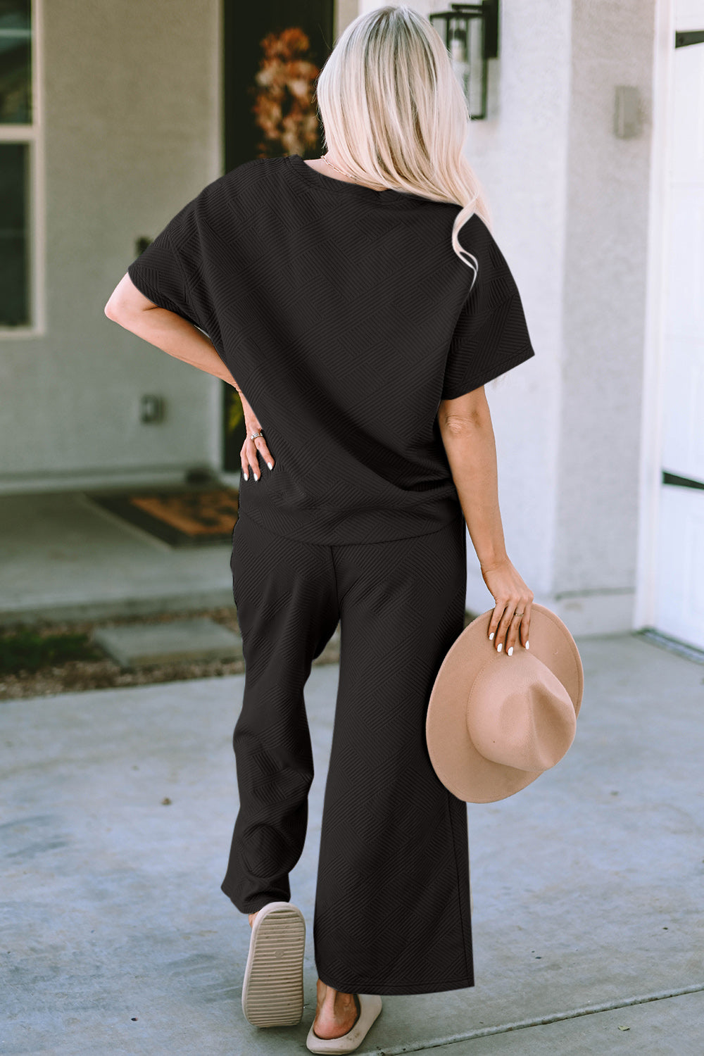 Lena Texture Short Sleeve Top and Pants Set