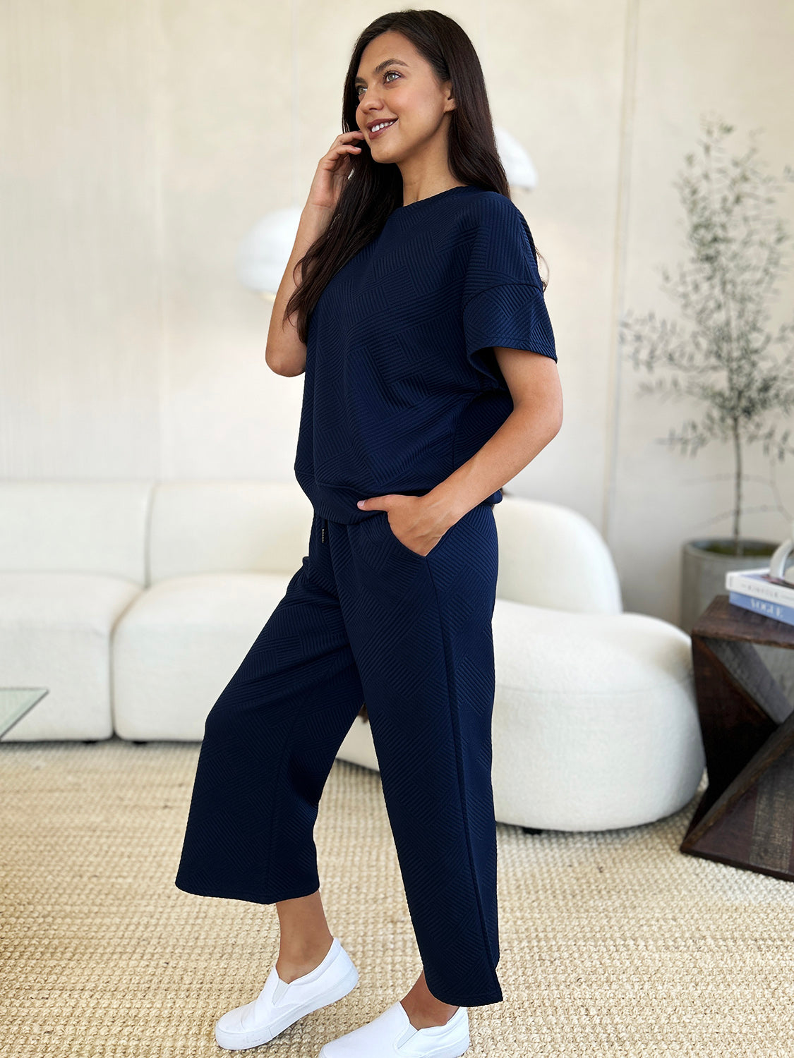 Lena Texture Short Sleeve Top and Pants Set