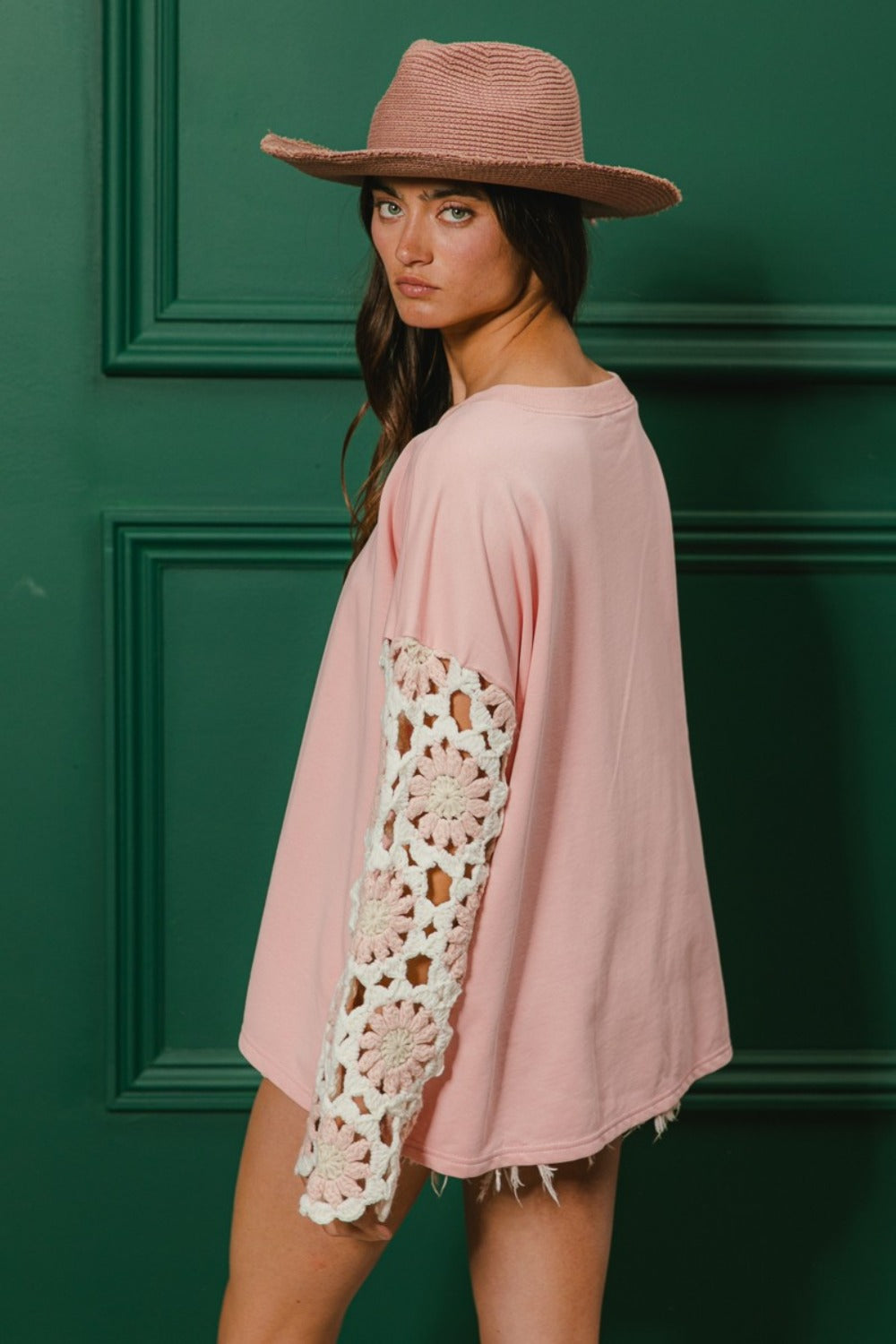 Bonnie French Terry Crochet Sleeve Top