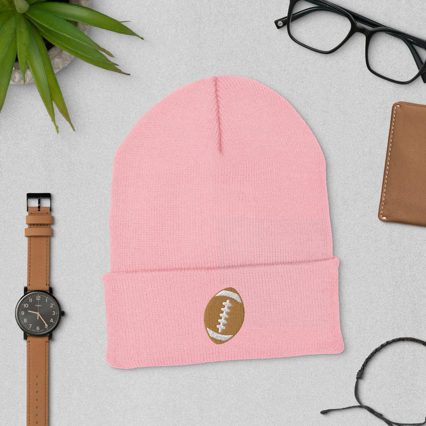 Embroidered Football Cuffed Beanie