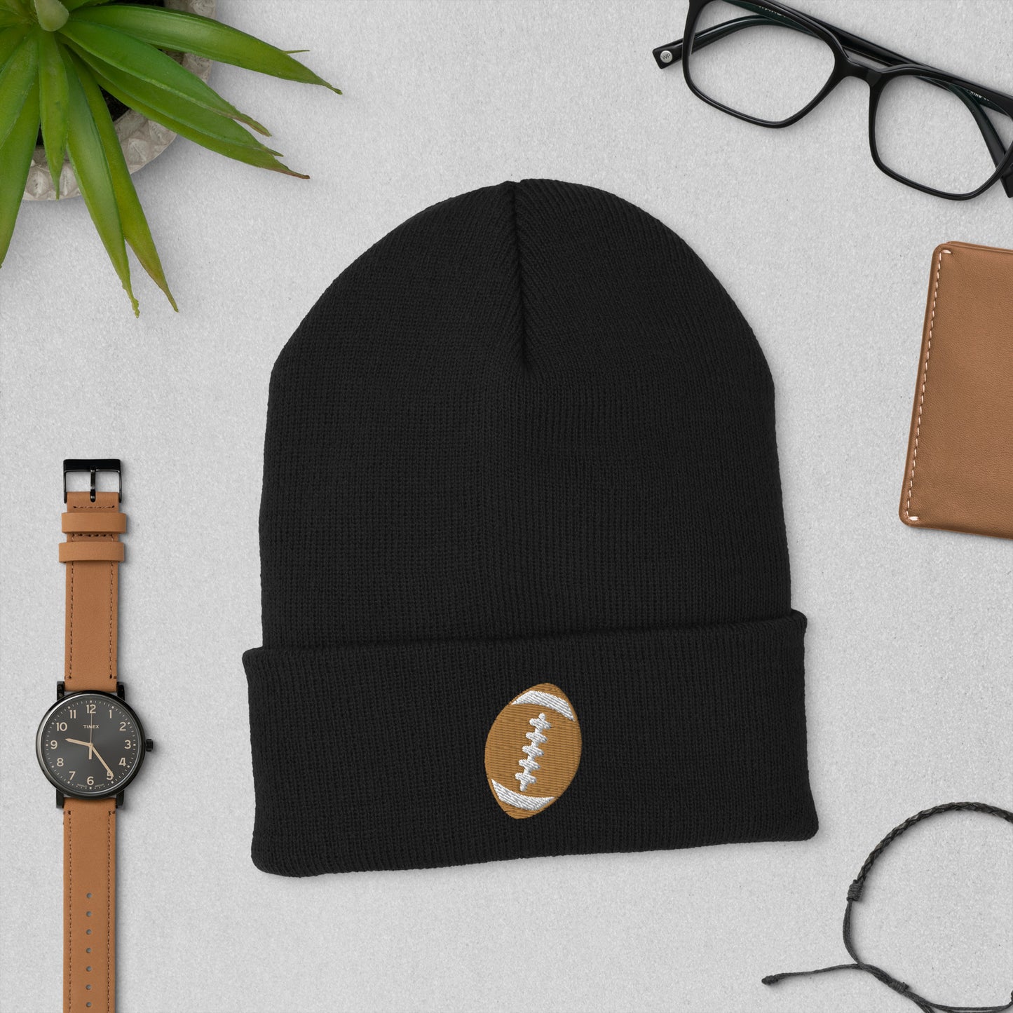 Embroidered Football Cuffed Beanie