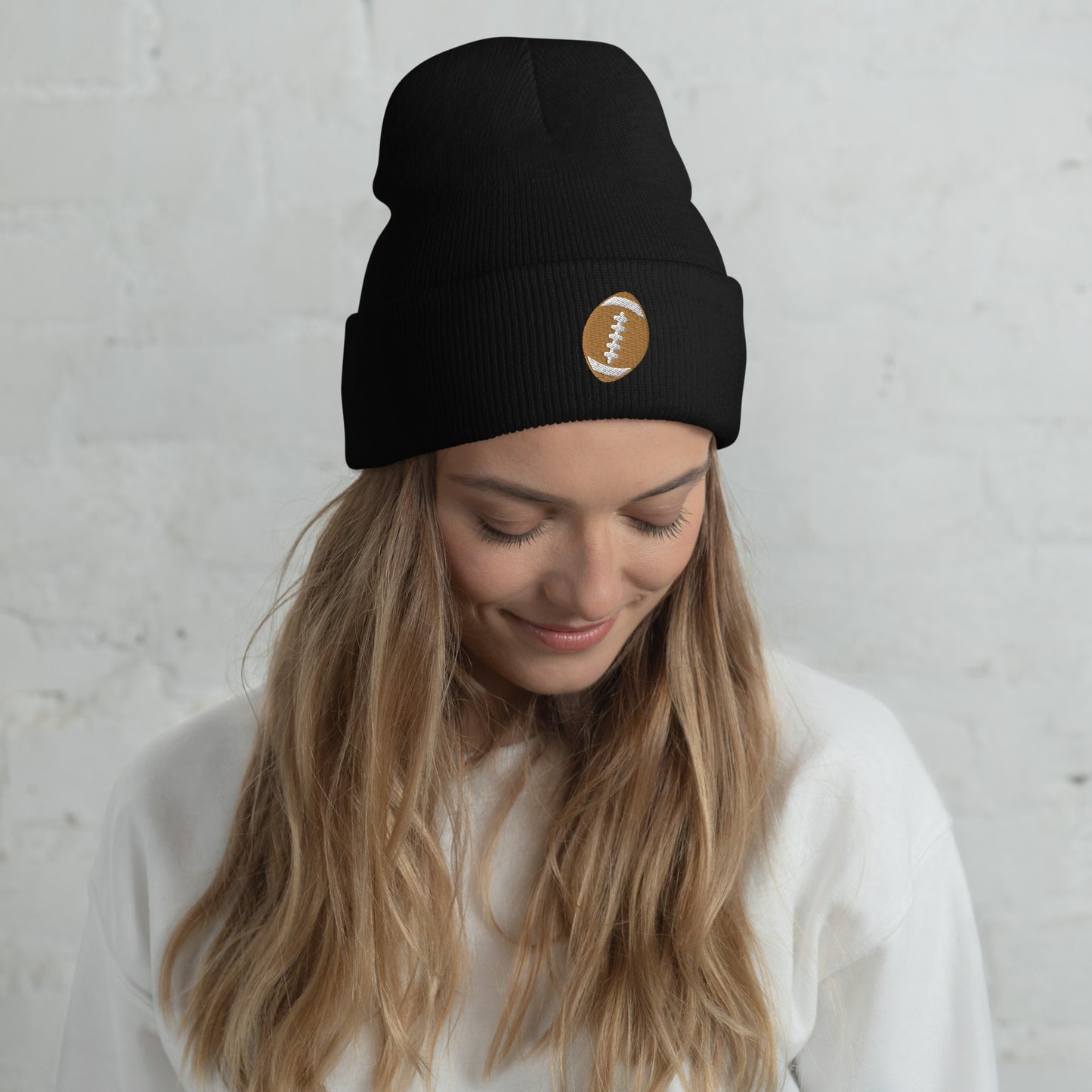 Embroidered Football Cuffed Beanie