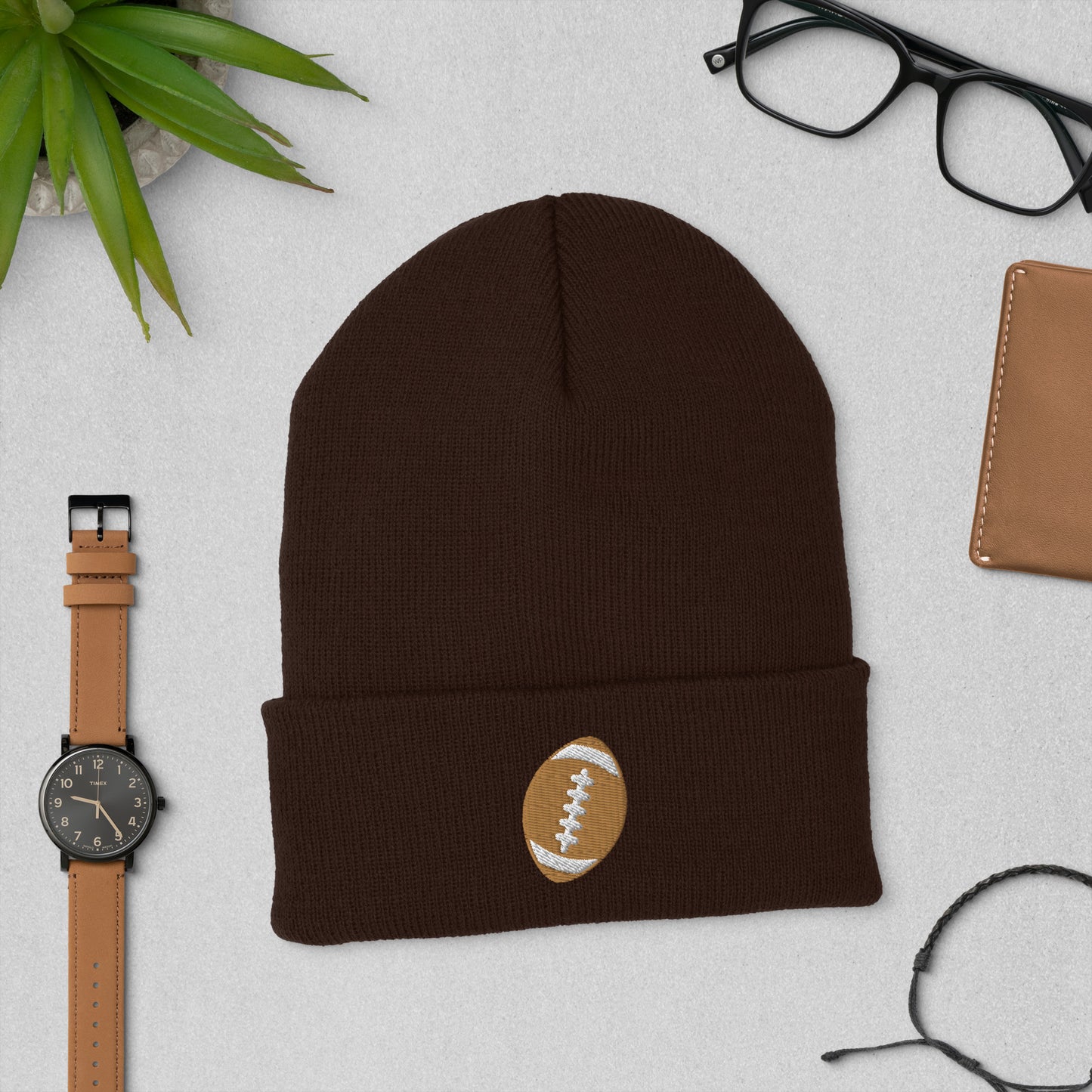 Embroidered Football Cuffed Beanie