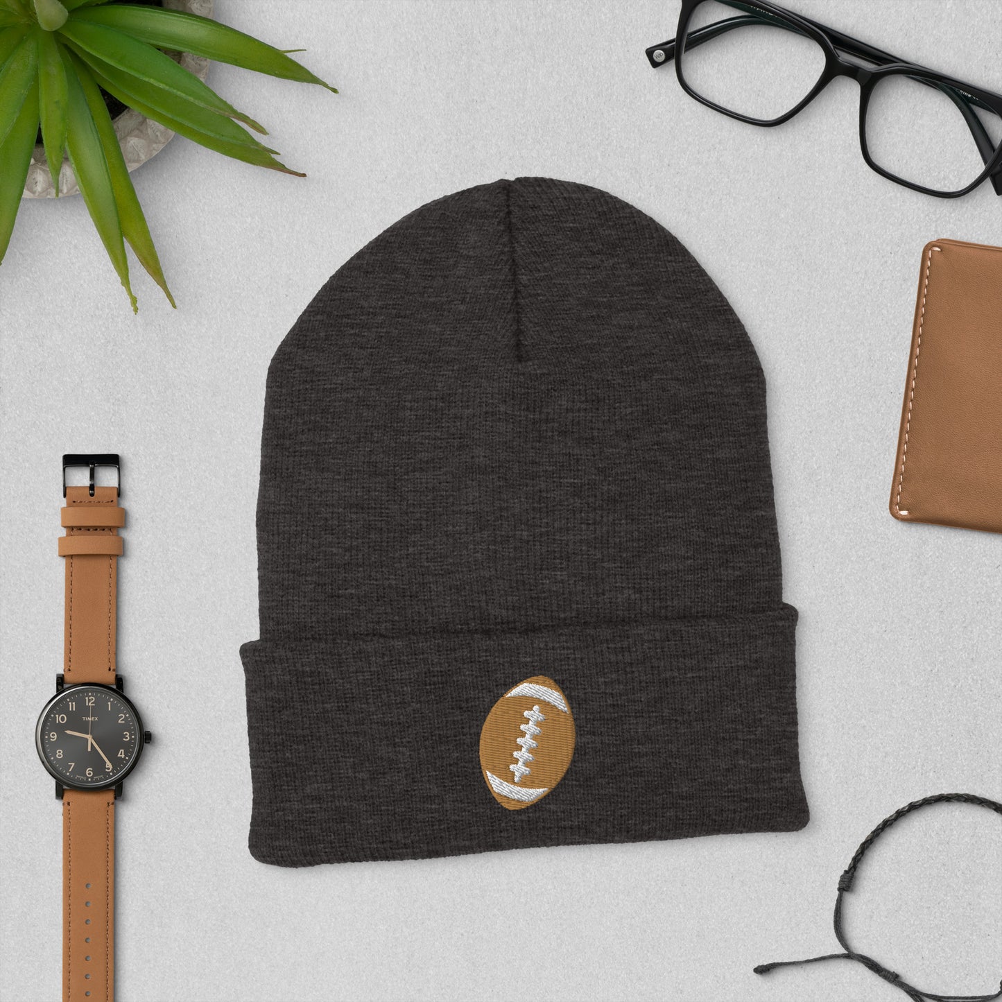 Embroidered Football Cuffed Beanie