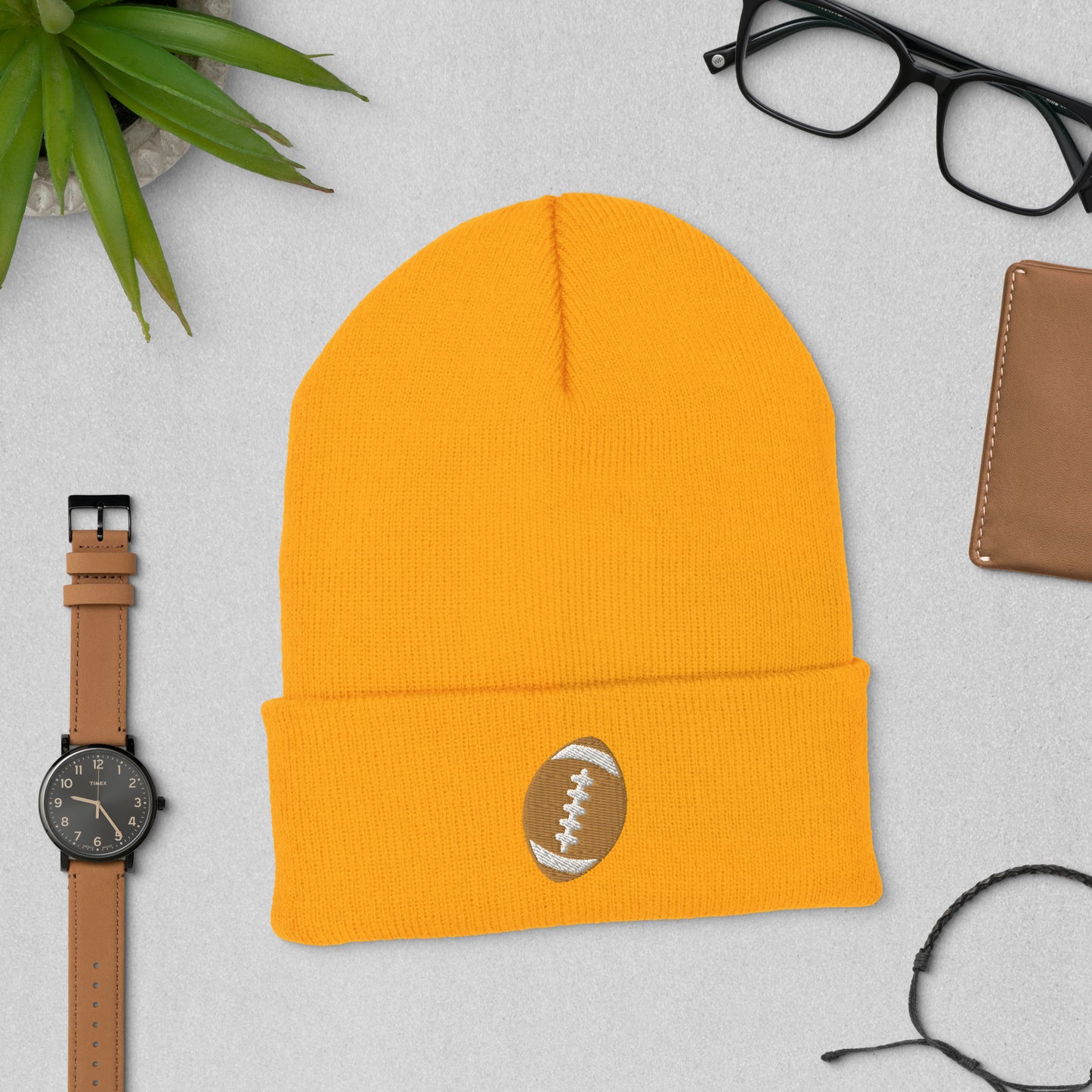 Embroidered Football Cuffed Beanie