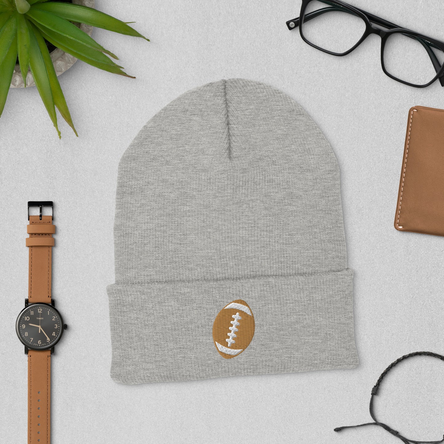 Embroidered Football Cuffed Beanie
