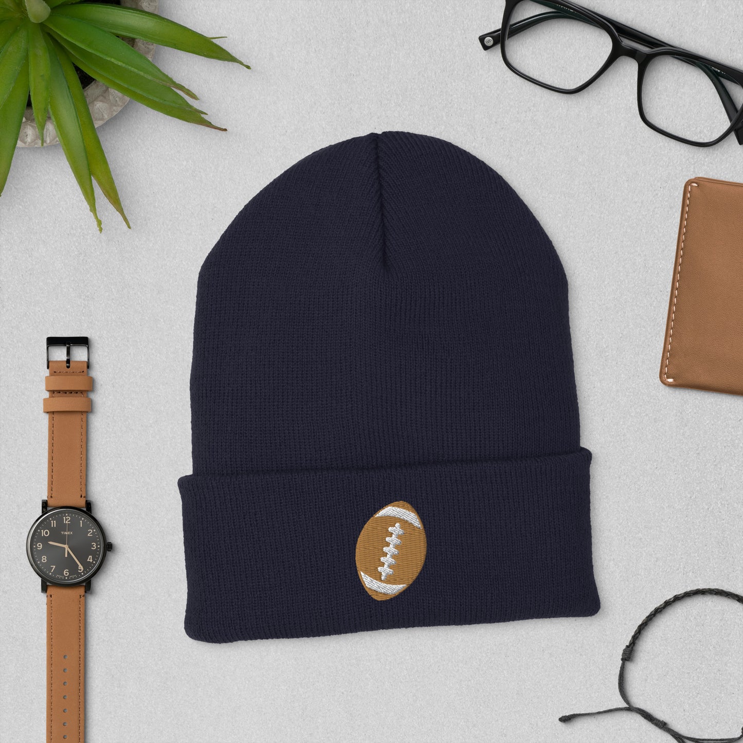 Embroidered Football Cuffed Beanie