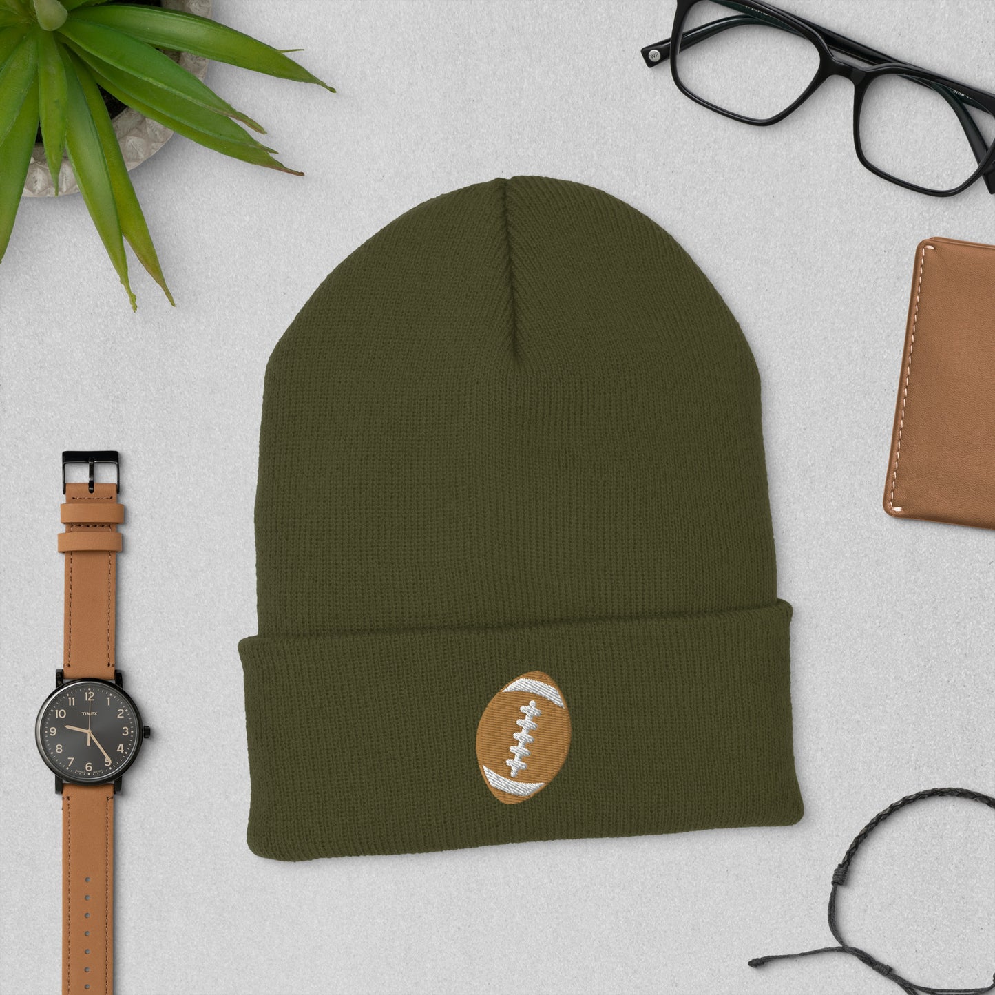 Embroidered Football Cuffed Beanie