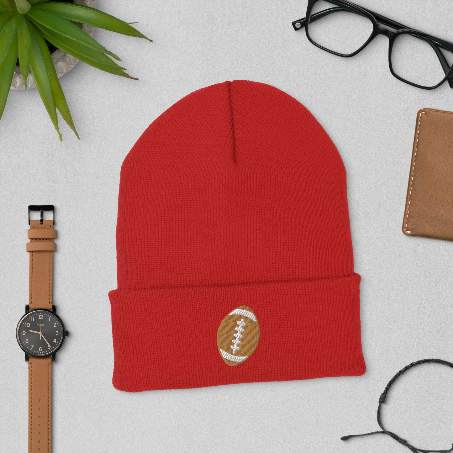 Embroidered Football Cuffed Beanie