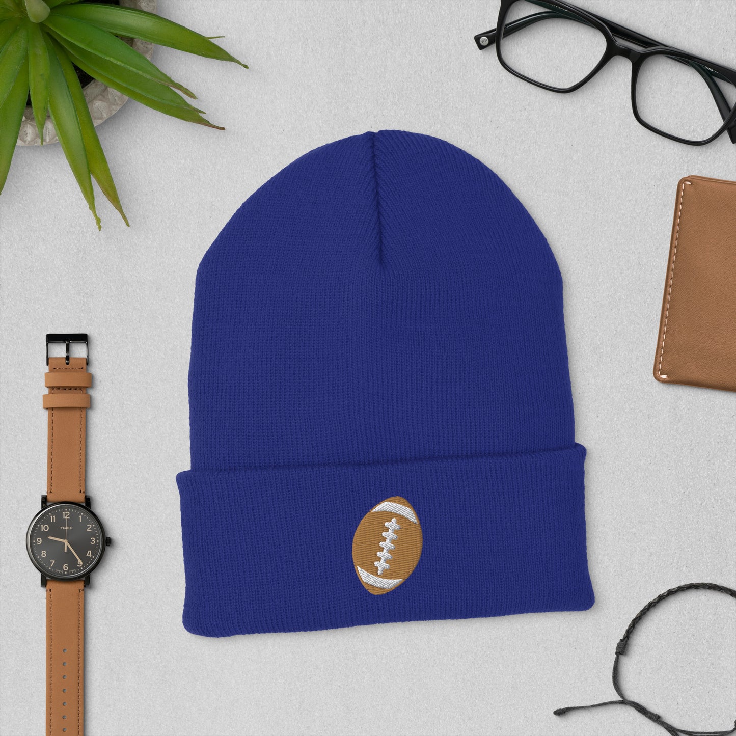 Embroidered Football Cuffed Beanie