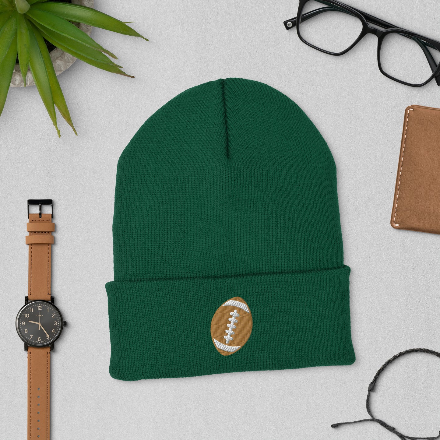 Embroidered Football Cuffed Beanie
