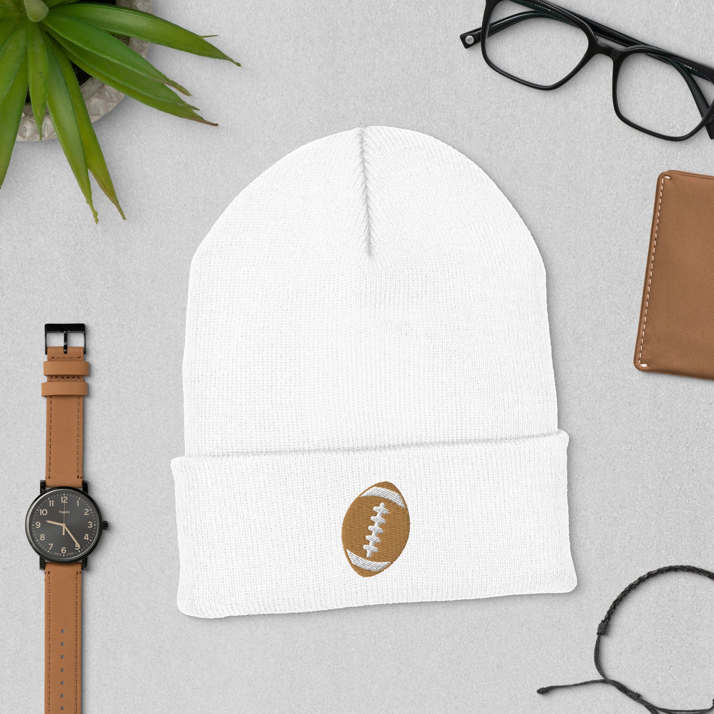 Embroidered Football Cuffed Beanie