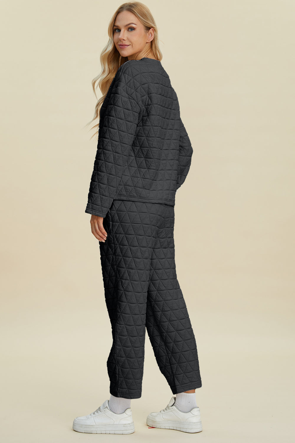 Debbie Texture Round Neck Long Sleeve Top and Pants Set