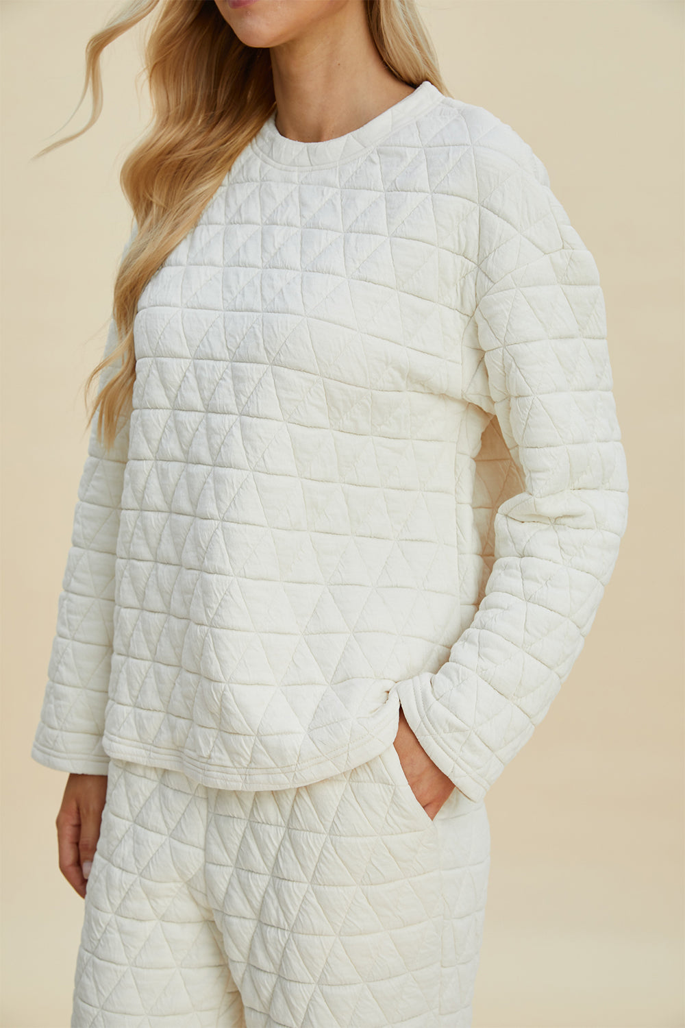 Debbie Texture Round Neck Long Sleeve Top and Pants Set