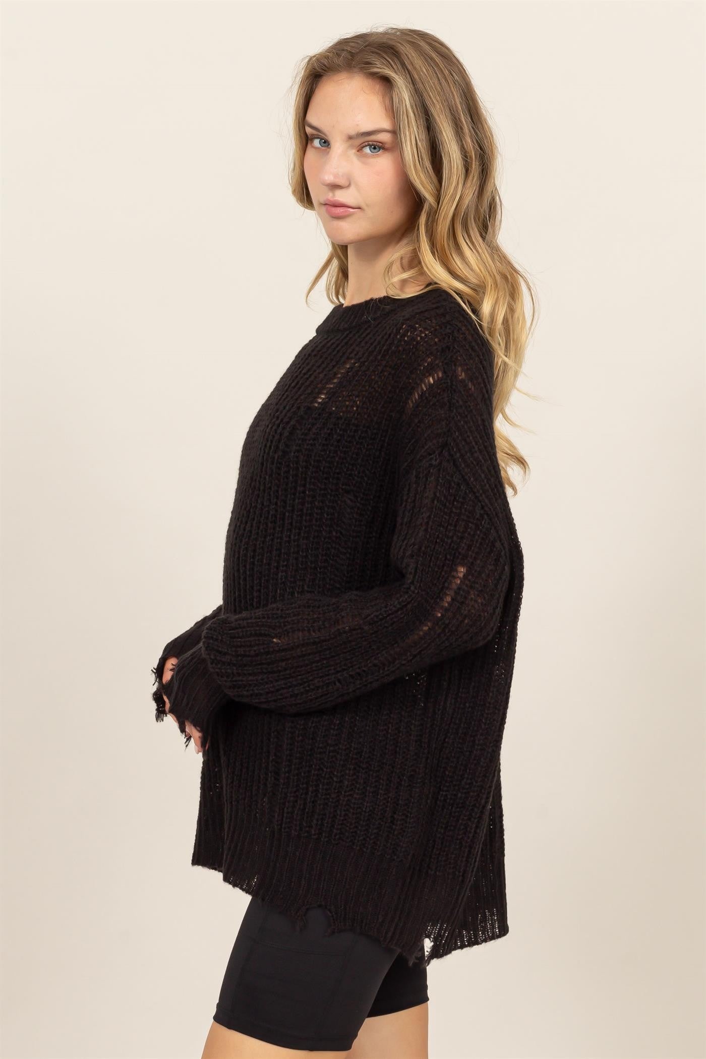 Demi Distressed Long Sleeve Knit Top