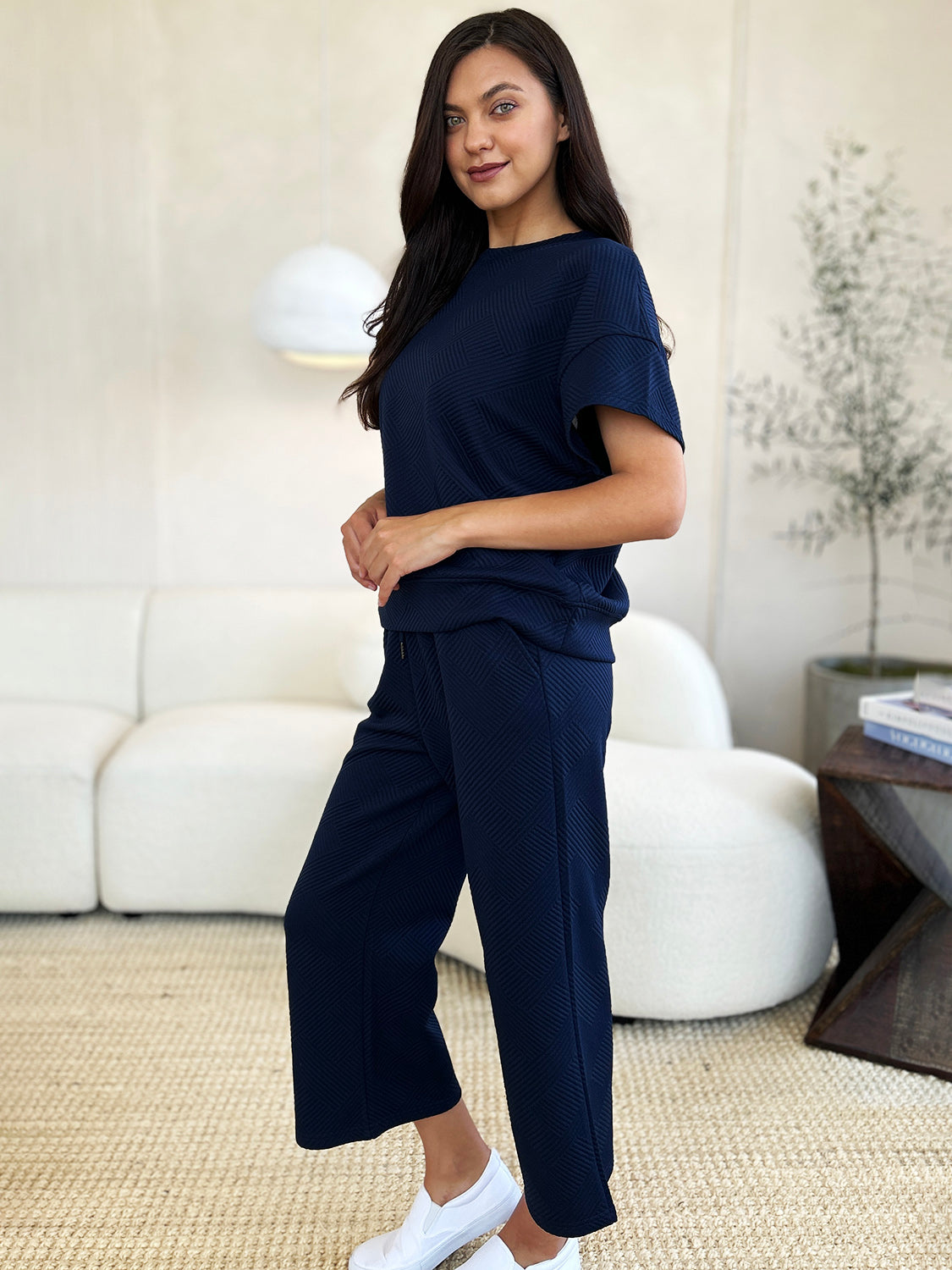 Lena Texture Short Sleeve Top and Pants Set