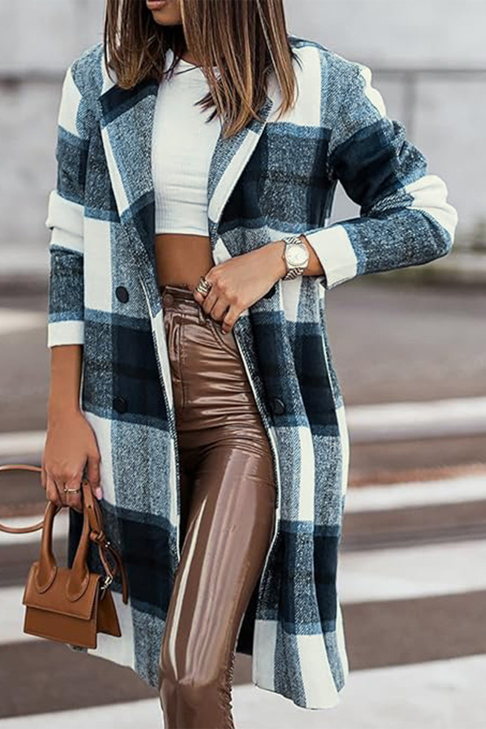 Genessa Plaid Button Up Lapel Collar Coat