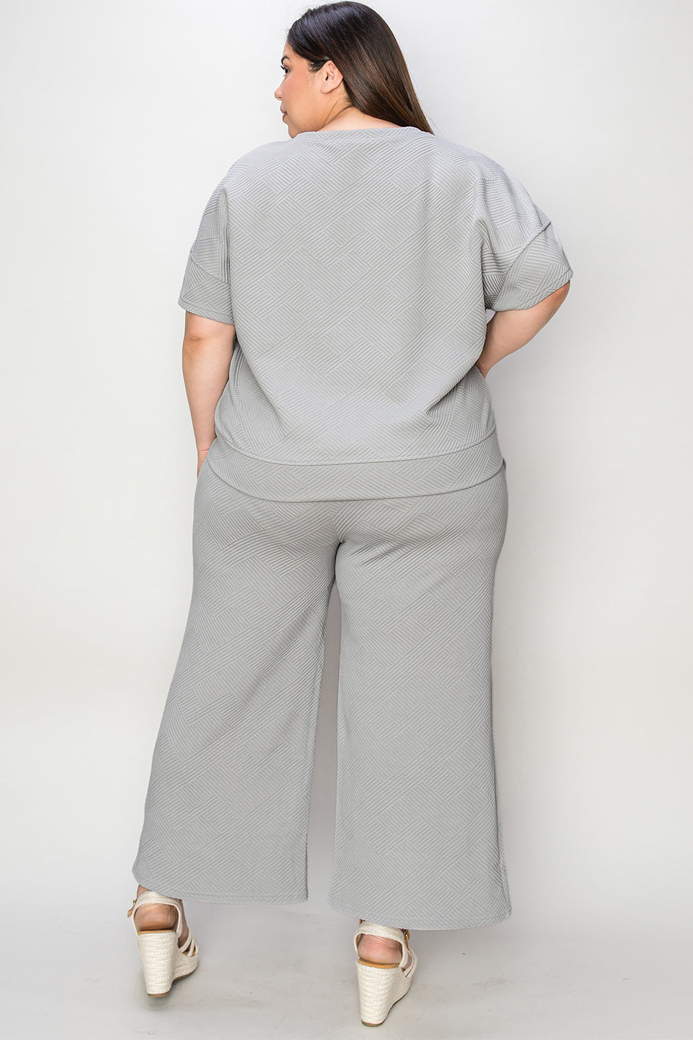 Lena Texture Short Sleeve Top and Pants Set