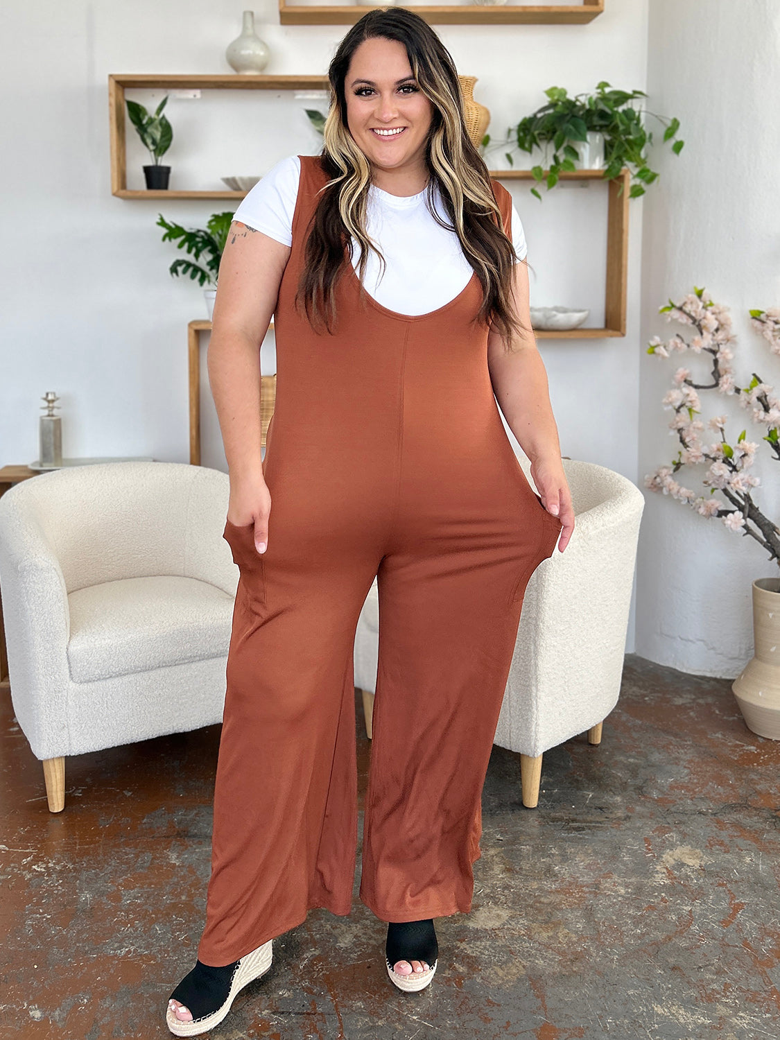 Bailee Sleeveless Wide Leg Jumpsuit with Pockets