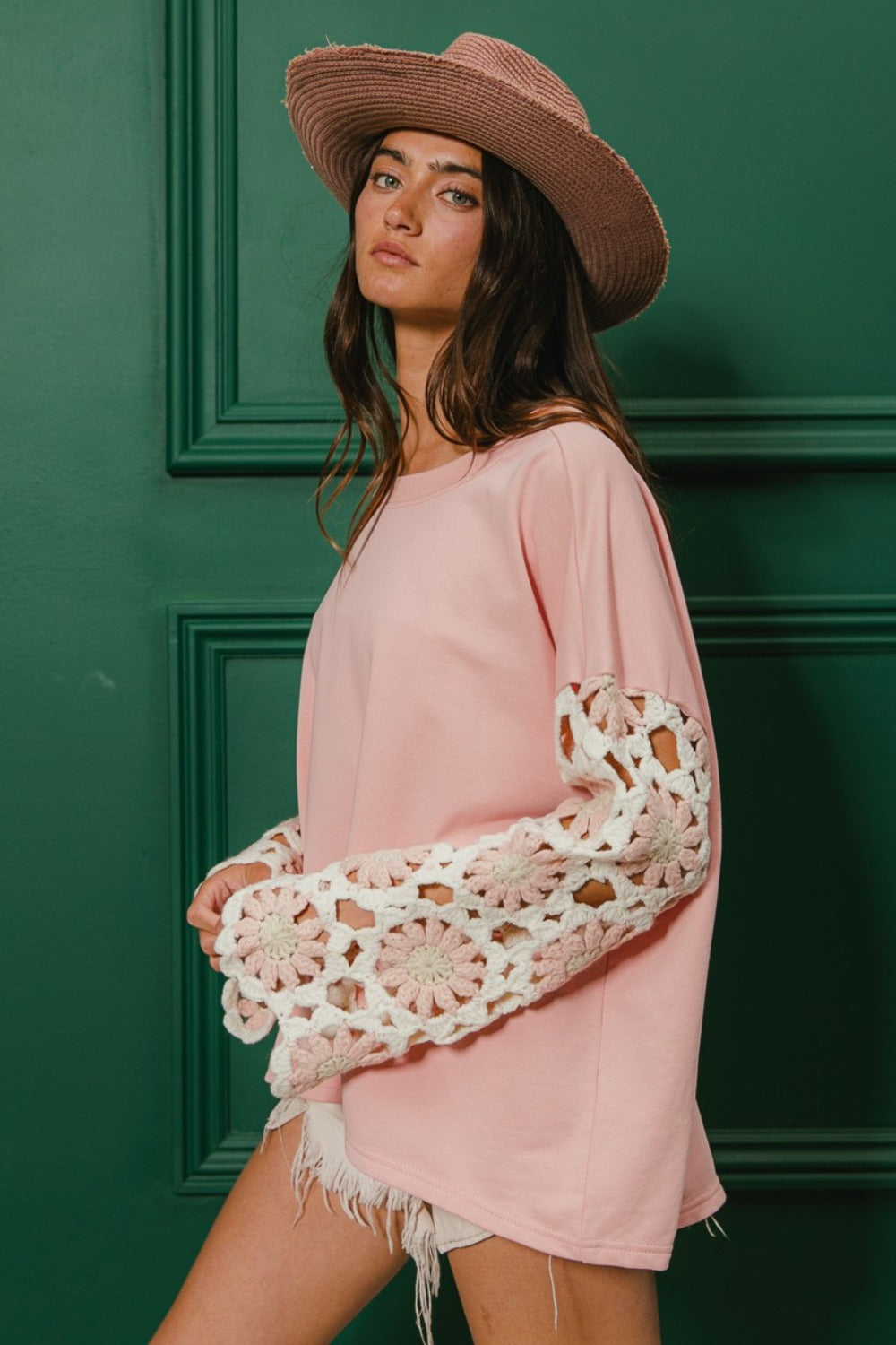 Bonnie French Terry Crochet Sleeve Top