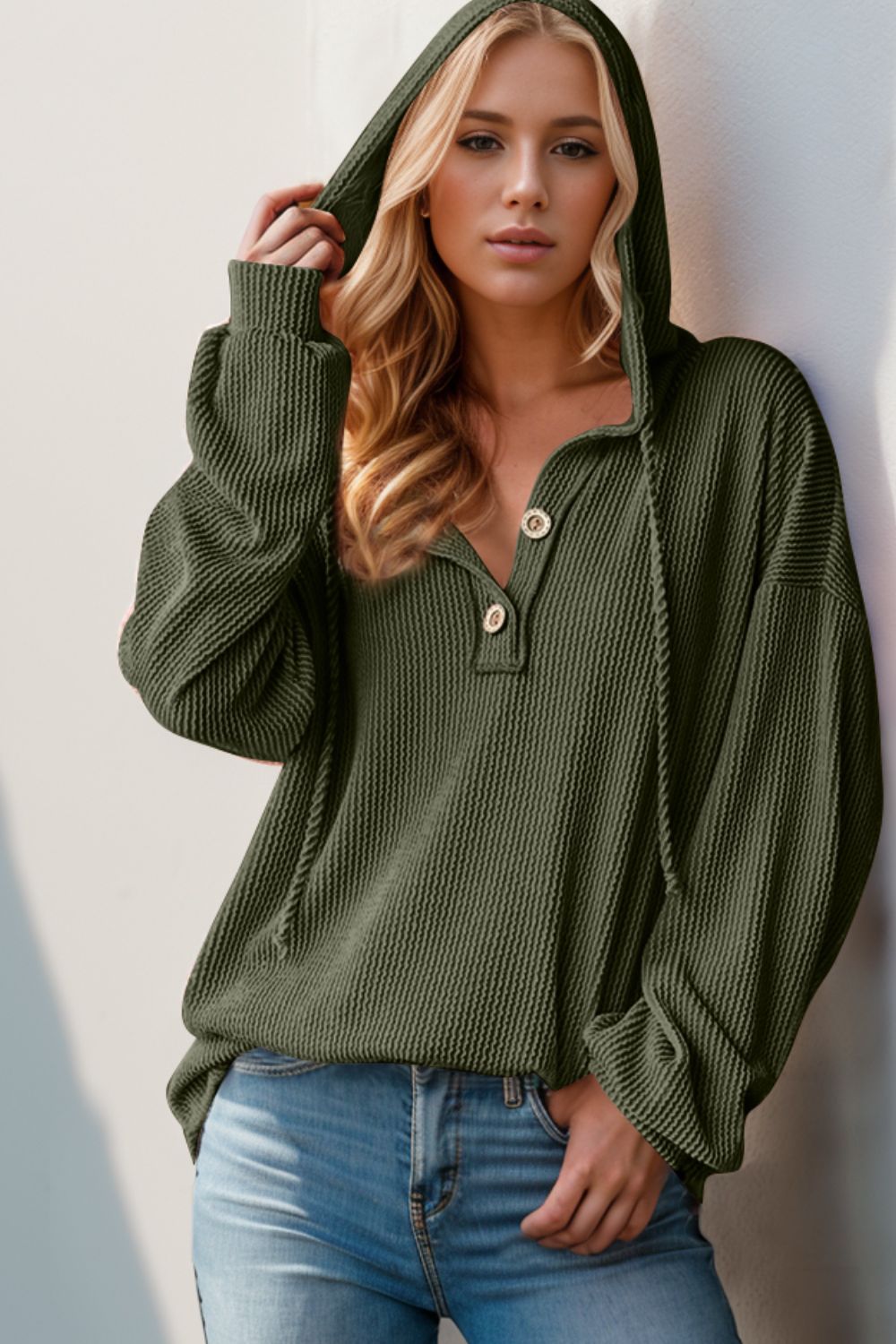 Helen Half Button Long Sleeve Hoodie