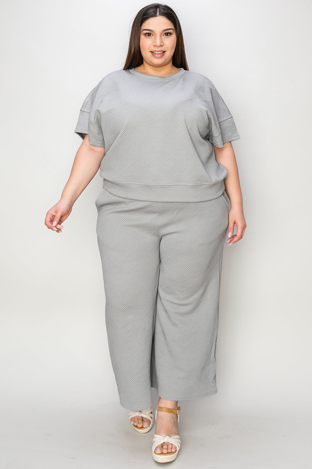 Lena Texture Short Sleeve Top and Pants Set