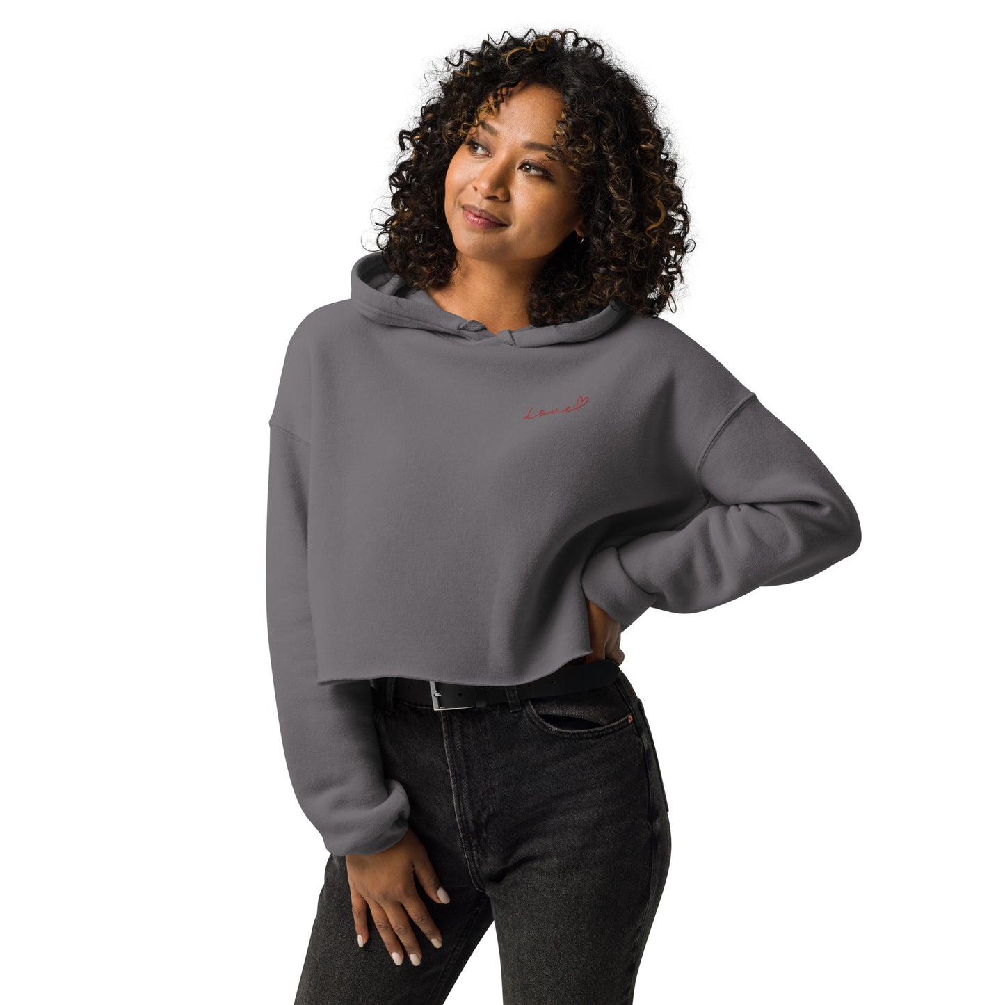 Love Embroidered Crop Hoodie