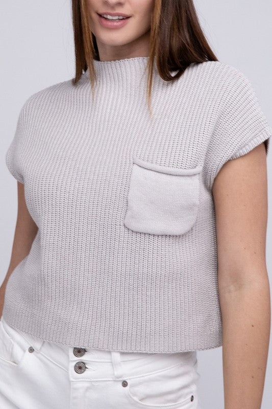 Rae Mock Neck Short Sleeve Cropped Sweater