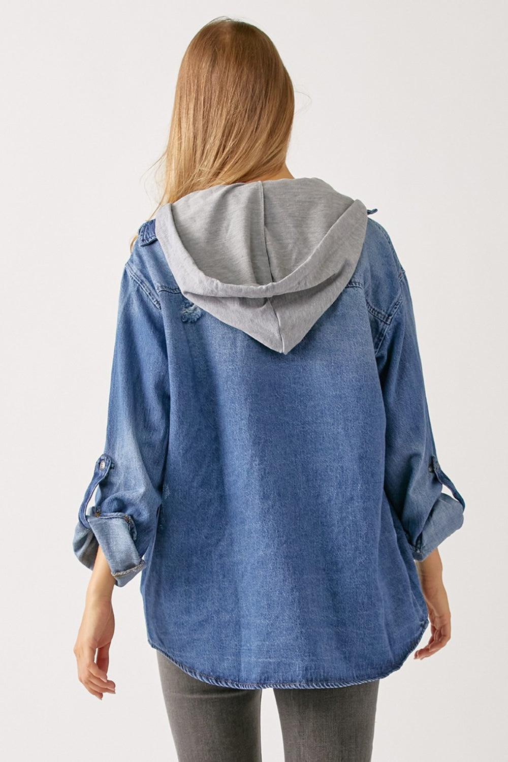 Chaol Zip Up Hooded Denim Shirt