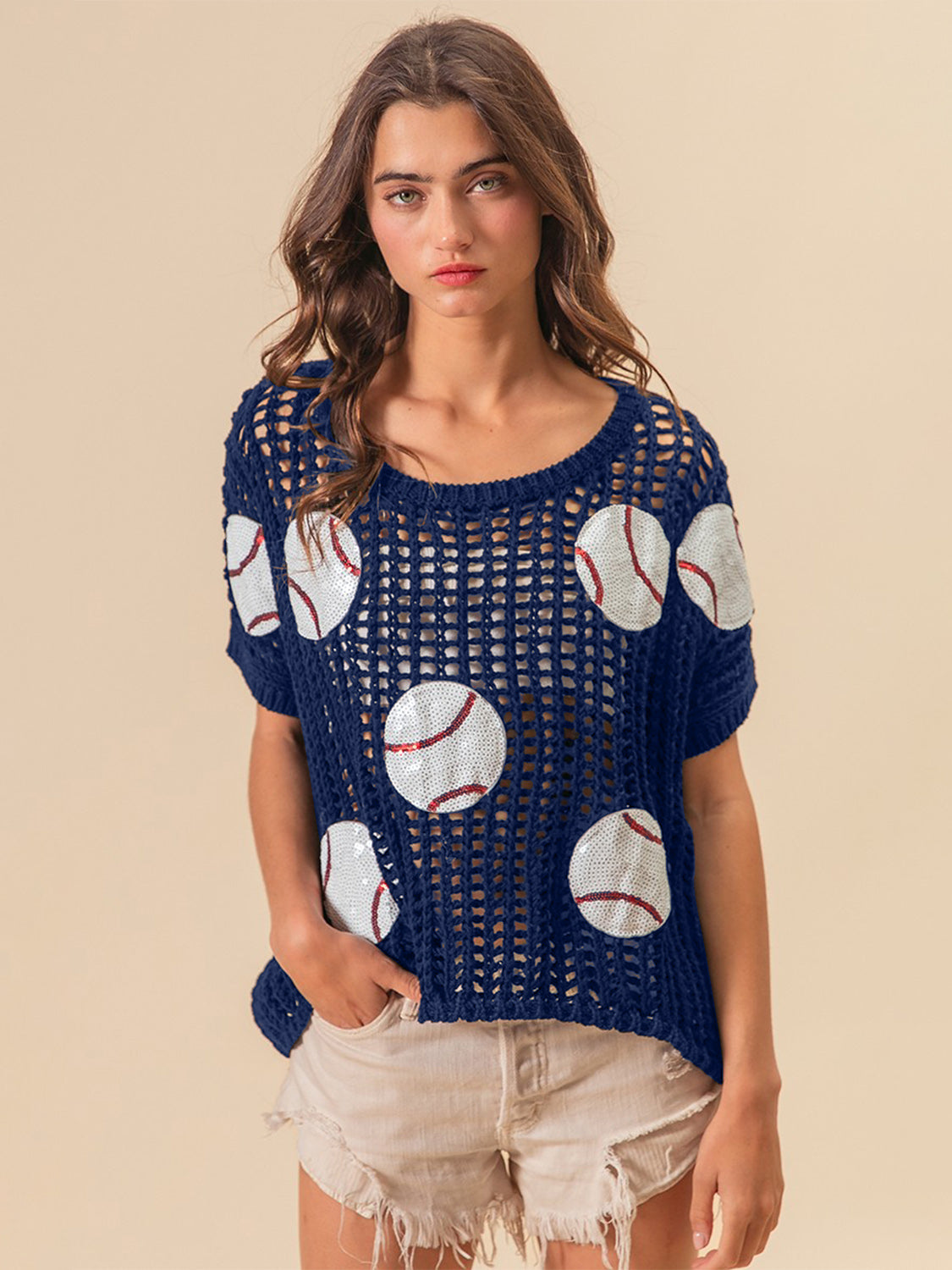 Babe Baseball Patch Short Sleeve Net Cover-Up