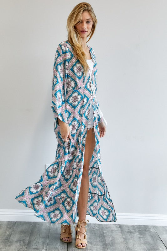 Brynlee Printed Long Sleeve Loose Kimono