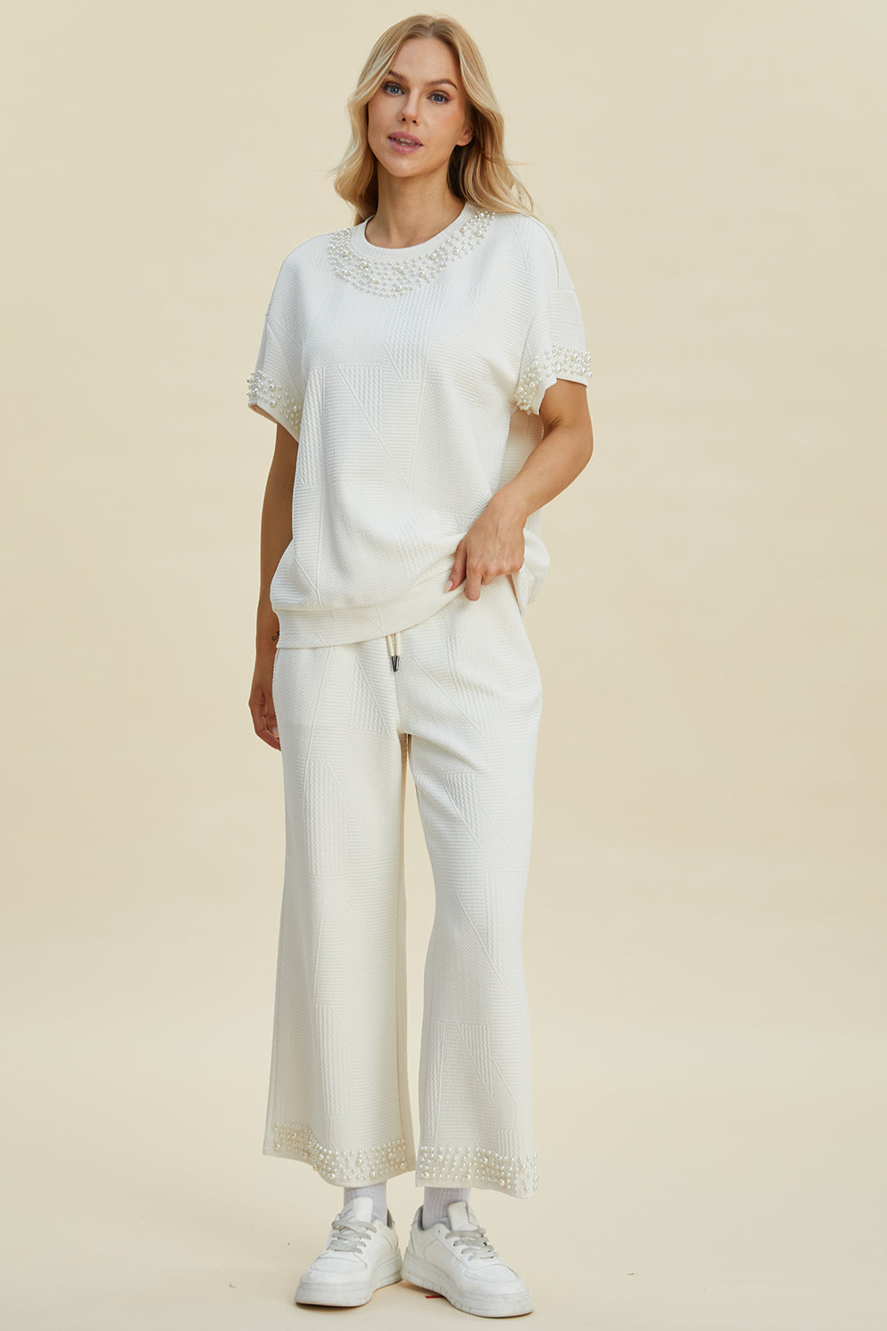 Pearl Round Neck Top and Pants Set