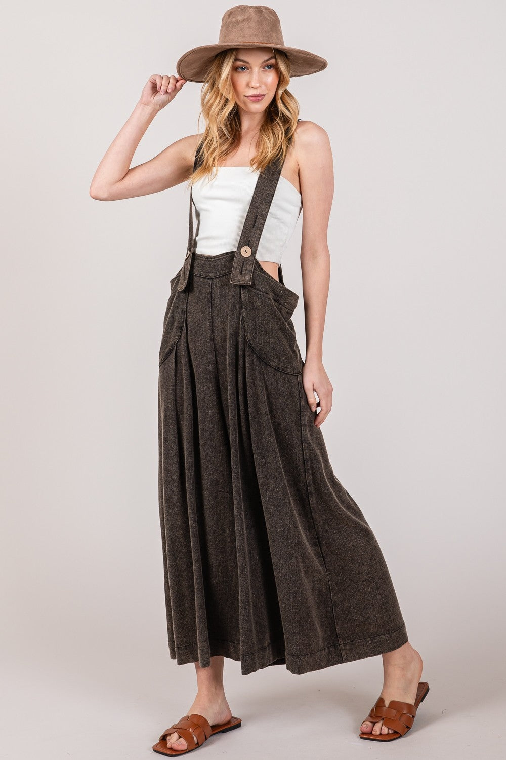 Figgy Full Size Wide Strap Wide Leg Overalls