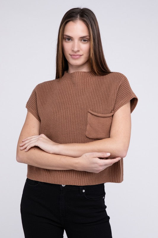 Rae Mock Neck Short Sleeve Cropped Sweater