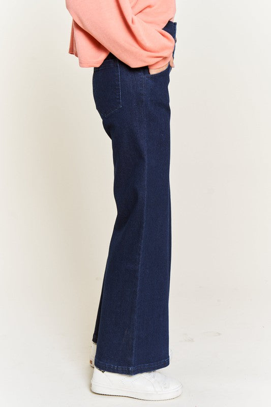 HIGH WAISTED BUTTON WIDE LEG JEANS