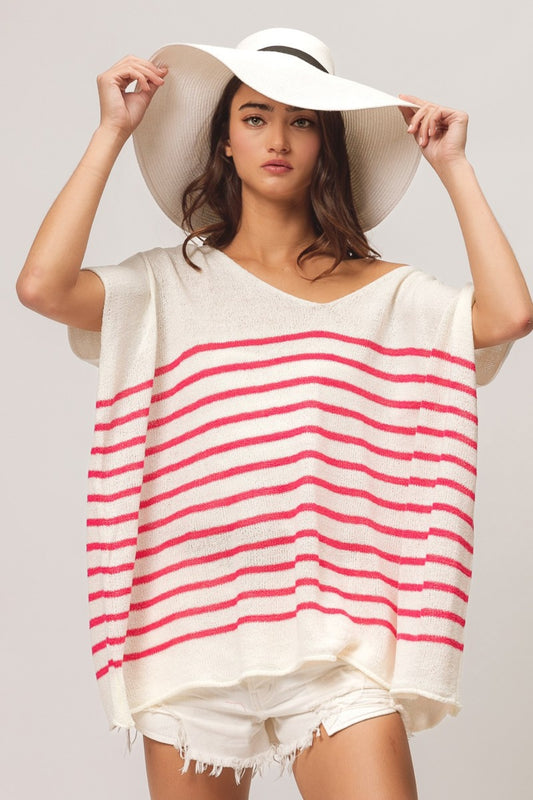 Kellen V Neck Striped Short Sleeve Top