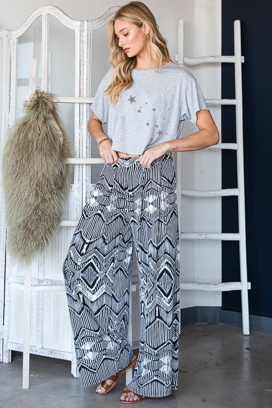 Rita VINTAGE PRINT WIDE PANTS WITH POCEKTS