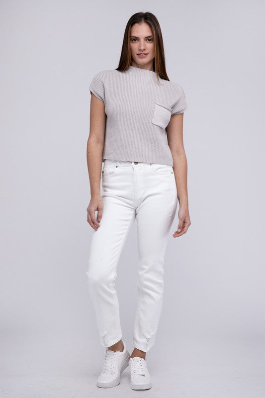 Rae Mock Neck Short Sleeve Cropped Sweater