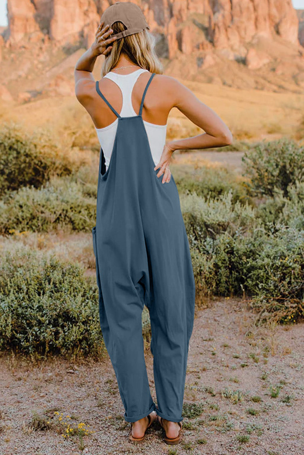 Twiggy Full Size V-Neck Sleeveless Jumpsuit with Pockets