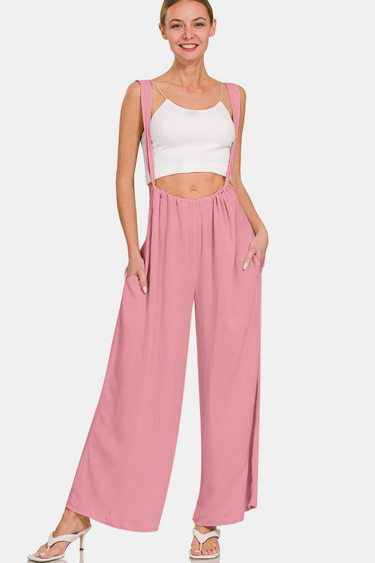 Keely Pocketed Wide Strap Wide Leg Overalls