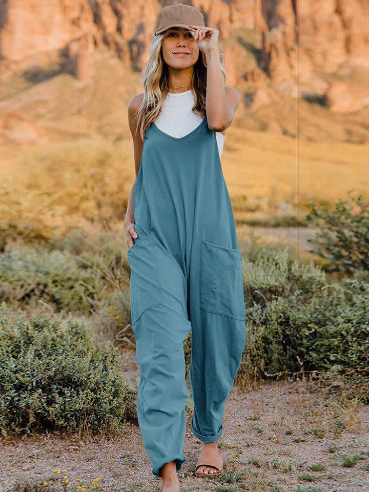 Twiggy Full Size V-Neck Sleeveless Jumpsuit with Pockets